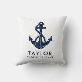 Nautical Navy Blue Anker Baby shower gepersonalise Kussen (Achterkant)