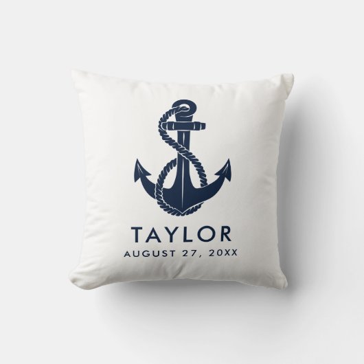 Nautical Navy Blue Anker Baby shower gepersonalise Kussen (Voorkant)