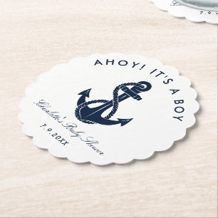 Nautical Navy Blue Anker Baby shower Kartonnen Onderzetters