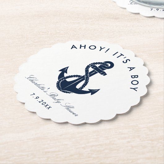 Nautical Navy Blue Anker Baby shower Kartonnen Onderzetters (Gekanteld)