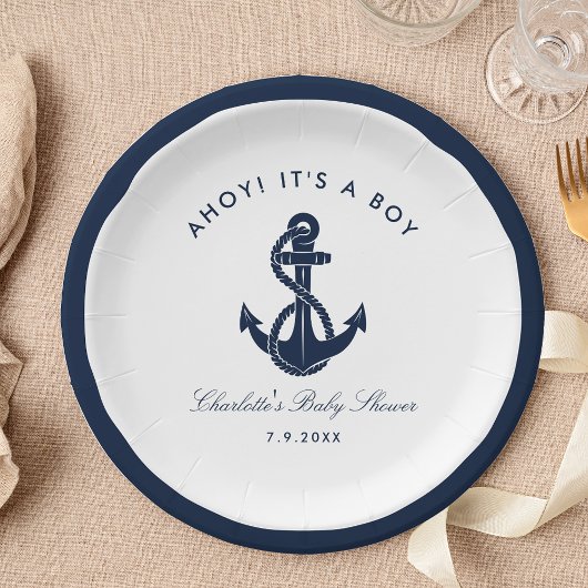 Nautical Navy Blue Anker Baby shower Papieren Bordje
