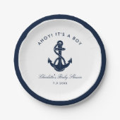 Nautical Navy Blue Anker Baby shower Papieren Bordje (Voorkant)