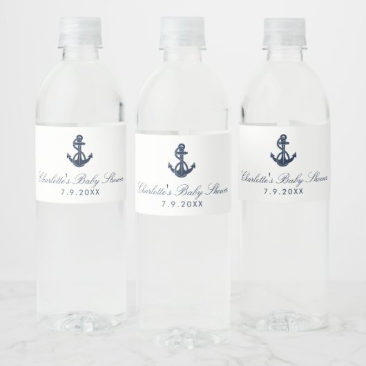 Nautical Navy Blue Anker Baby shower Waterfles Etiket (Flessen)