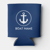 Nautical Navy Blue Anker Boot Naam Koelbox Blikjeskoeler (Voorkant)