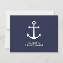 Nautical Navy Blue Anker Bruidsmeisje Voorstel Kaart