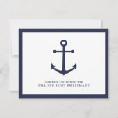 Nautical Navy Blue Anker Bruidsmeisje Voorstel Kaart (Voorkant)
