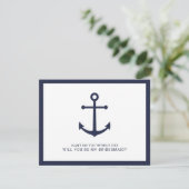 Nautical Navy Blue Anker Bruidsmeisje Voorstel Kaart (Staand voorkant)