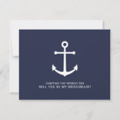 Nautical Navy Blue Anker Bruidsmeisje Voorstel Kaart (Voorkant)