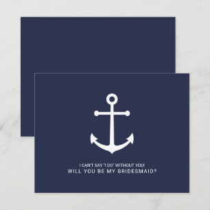 Nautical Navy Blue Anker Bruidsmeisje Voorstel Kaart