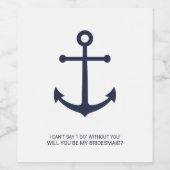 Nautical Navy Blue Anker Bruidsmeisjes Voorstel Wijn Etiket (Enkel label)