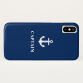 Nautical Navy Blue Anker Captain iPhone X Hoesje (Achterkant (horizontaal))
