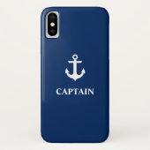 Nautical Navy Blue Anker Captain iPhone X Hoesje (Achterkant)