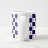 Nautical Navy Blue Anker Checker Board Grote Koffiekop (Achterkant)