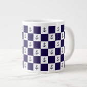 Nautical Navy Blue Anker Checker Board Grote Koffiekop (Voorkant rechts)