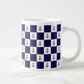 Nautical Navy Blue Anker Checker Board Grote Koffiekop (Rechts)