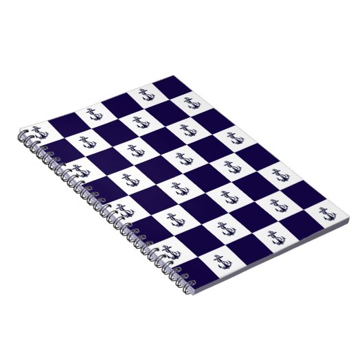 Nautical Navy Blue Anker Checker Board Notitieboek (Rechterzijde)