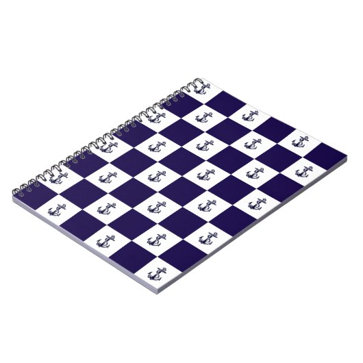 Nautical Navy Blue Anker Checker Board Notitieboek (Linkerzijde)