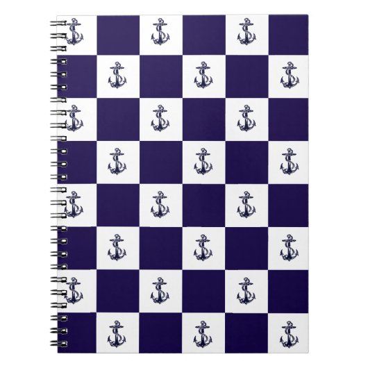 Nautical Navy Blue Anker Checker Board Notitieboek (Voorkant)
