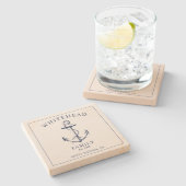 Nautical Navy Blue Anker familie Stenen Onderzetter (Zijkant)