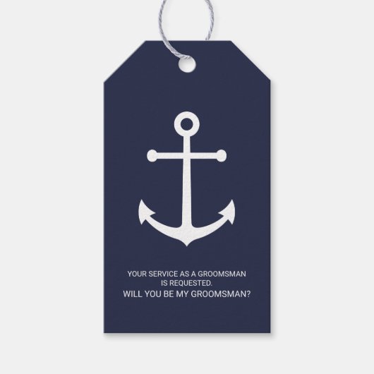 Nautical Navy Blue Anker Groomsmen Voorstel Cadeaulabel (Voorkant)