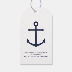 Nautical Navy Blue Anker Groomsmen Voorstel Gift Cadeaulabel