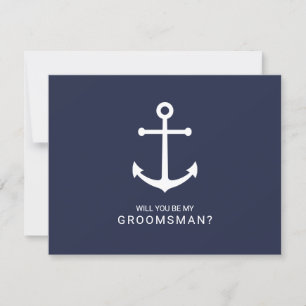 Nautical Navy Blue Anker Groomsmen Voorstel Kaart