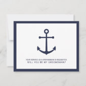 Nautical Navy Blue Anker Groomsmen Voorstel Kaart (Voorkant)