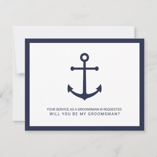 Nautical Navy Blue Anker Groomsmen Voorstel Kaart (Voorkant)