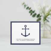 Nautical Navy Blue Anker Groomsmen Voorstel Kaart (Staand voorkant)