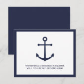 Nautical Navy Blue Anker Groomsmen Voorstel Kaart (Voorkant / Achterkant)