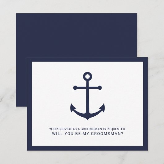 Nautical Navy Blue Anker Groomsmen Voorstel Kaart (Voorkant / Achterkant)