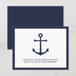 Nautical Navy Blue Anker Groomsmen Voorstel Kaart