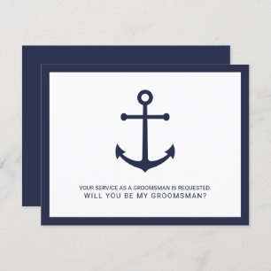 Nautical Navy Blue Anker Groomsmen Voorstel Kaart