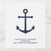 Nautical Navy Blue Anker Groomsmen Voorstel Wijn Etiket (Enkel label)