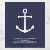 Nautical Navy Blue Anker Groomsmen Voorstel Wijn Wijn Etiket (Enkel label)