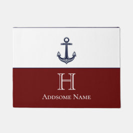 Nautical Navy Blue Anker Kustmonogram Maroon Deurmat