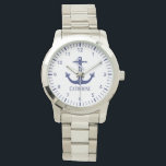 Nautical Navy Blue Anker Monogram Naam Horloge<br><div class="desc">Voor die speciale vrouw in je leven die van alle dingen houdt nautisch dit horloge heeft een marineblauw anker met gedetailleerd touw. Hieronder is een naam voor u om te personaliseren. Het horloge heeft ook uur- en minutenmarkeringen voor nauwkeurige tijd. Van ons hart tot het jouwe,  geniet!</div>