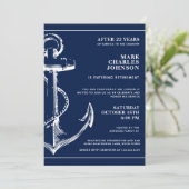 Nautical Navy Blue Anker Pensioen Kaart (Staand voorkant)