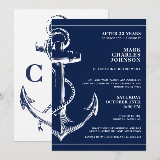 Nautical Navy Blue Anker Pensioen Kaart (Voorkant / Achterkant)