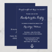 Nautical Navy Blue Bachelorette Party Kaart (Voorkant / Achterkant)