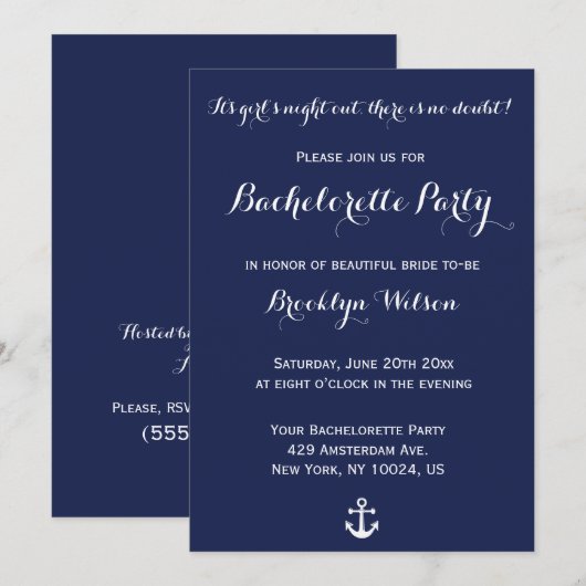 Nautical Navy Blue Bachelorette Party Kaart (Voorkant / Achterkant)