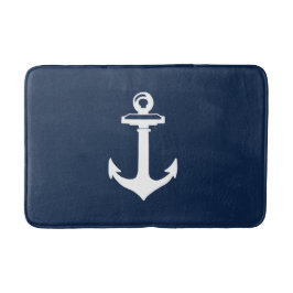 Nautical Navy Blue Bath Mat met White Anchor