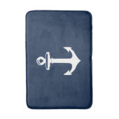 Nautical Navy Blue Bath Mat met White Anchor (Voorkant Verticaal)