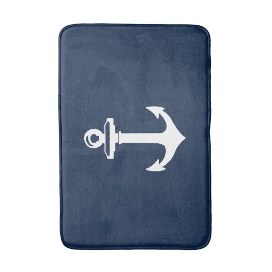 Nautical Navy Blue Bath Mat met White Anchor (Voorkant Verticaal)