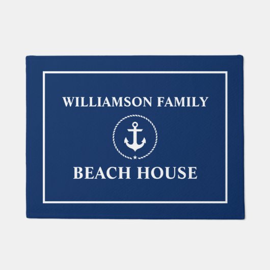 Nautical Navy Blue Beach House Deurmat (Voorkant)