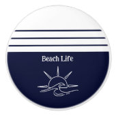 Nautical Navy Blue Beach House Zee Keramische Knop (Voorkant)