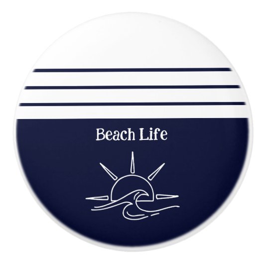 Nautical Navy Blue Beach House Zee Keramische Knop (Voorkant)