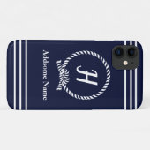 Nautical Navy Blue Beach kustmonogrammen Case-Mate iPhone Case (Achterkant (horizontaal))