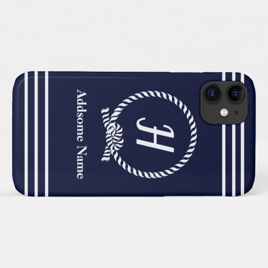 Nautical Navy Blue Beach kustmonogrammen Case-Mate iPhone Case (Achterkant (horizontaal))