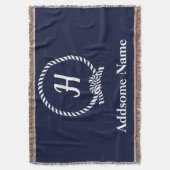 Nautical Navy Blue Beach kustmonogrammen Deken (Voorkant Verticaal)